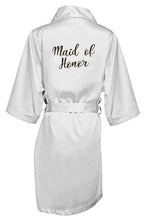 Load image into Gallery viewer, new bride bridesmaid robe with white black letters mother sister of the bride wedding gift bathrobe kimono satin robes