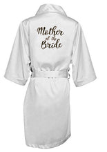 Load image into Gallery viewer, new bride bridesmaid robe with white black letters mother sister of the bride wedding gift bathrobe kimono satin robes