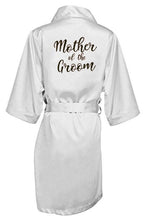 Load image into Gallery viewer, new bride bridesmaid robe with white black letters mother sister of the bride wedding gift bathrobe kimono satin robes
