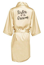 Load image into Gallery viewer, new bride bridesmaid robe with white black letters mother sister of the bride wedding gift bathrobe kimono satin robes