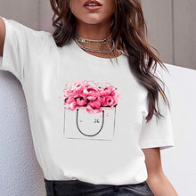 Load image into Gallery viewer, Women Clothes Print Flower Perfume Bottle Sweet Short Sleeve Tshirt Printed Women Shirt T Female T-shirt Top Casual Woman Tee