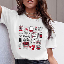 Load image into Gallery viewer, Women Clothes Print Flower Perfume Bottle Sweet Short Sleeve Tshirt Printed Women Shirt T Female T-shirt Top Casual Woman Tee