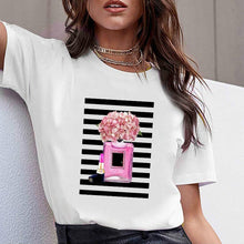 Load image into Gallery viewer, Women Clothes Print Flower Perfume Bottle Sweet Short Sleeve Tshirt Printed Women Shirt T Female T-shirt Top Casual Woman Tee