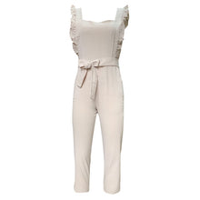 Load image into Gallery viewer, Women Linen Shirred Frill Sleeves Pockets High Waist Long Length Jumpsuit Ladies Belted Summer Holiday Combinaison Femme #5