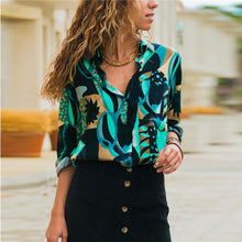 Load image into Gallery viewer, Women Leisure Blouses Long Sleeve Turn Down Collar Office Shirt Geometric Print Blouse Loose Casual Tops Plus Size Chemise Femme