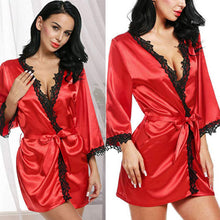 Load image into Gallery viewer, Fashion Women's Silk Satin Robe Lingerie Sleepwear Bathrobe Bandage Sexy Lace V-Neck Girls Robes Summer