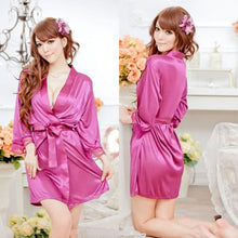 Load image into Gallery viewer, Fashion Solid Color Satin Sexy Lace Underwear Women's Silk Lace Robe V-neck Dress Doll Dress Nightdress Pajamas Robe