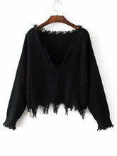 Load image into Gallery viewer, ZAFUL Tassel Deep V Knitted Pullover Female Autumn Winter Long Sleeve Knit Crochet Sweater Women Cropped Jumper Pull Top Sweater