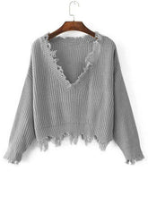 Load image into Gallery viewer, ZAFUL Tassel Deep V Knitted Pullover Female Autumn Winter Long Sleeve Knit Crochet Sweater Women Cropped Jumper Pull Top Sweater