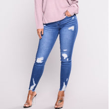 Load image into Gallery viewer, SAGACE Chic fashion ladies high waist stretch hole straight leg denim pants ladies temperament casual jeans hot solid color