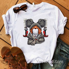 Load image into Gallery viewer, Funny IT Movie T-Shirt femme 2019 Summer Hot Stephen King Printed Tshirt Clown Custom halloween Pennywise T shirt women Tops Tee