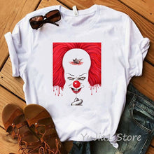 Load image into Gallery viewer, Funny IT Movie T-Shirt femme 2019 Summer Hot Stephen King Printed Tshirt Clown Custom halloween Pennywise T shirt women Tops Tee