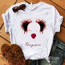 Load image into Gallery viewer, Funny IT Movie T-Shirt femme 2019 Summer Hot Stephen King Printed Tshirt Clown Custom halloween Pennywise T shirt women Tops Tee