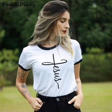 Load image into Gallery viewer, He Died For Us All Jesus Cross Graphic tshirt Women Harajuku Christian Religious Female Print T-shirt Tumblr Clothes Tops Femme
