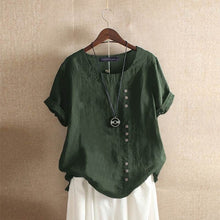 Load image into Gallery viewer, ZANZEA Summer O Neck Short Sleeve Blouse Women Cotton Linen Shirt Casual Loose Buttons Tops Femininas Blusas Work Top Chemise