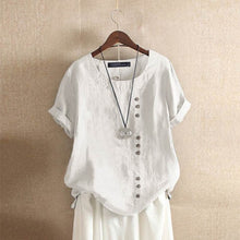 Load image into Gallery viewer, ZANZEA Summer O Neck Short Sleeve Blouse Women Cotton Linen Shirt Casual Loose Buttons Tops Femininas Blusas Work Top Chemise