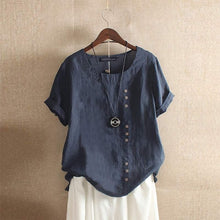 Load image into Gallery viewer, ZANZEA Summer O Neck Short Sleeve Blouse Women Cotton Linen Shirt Casual Loose Buttons Tops Femininas Blusas Work Top Chemise
