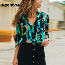 Load image into Gallery viewer, Women Leisure Blouses Long Sleeve Turn Down Collar Office Shirt Geometric Print Blouse Loose Casual Tops Plus Size Chemise Femme