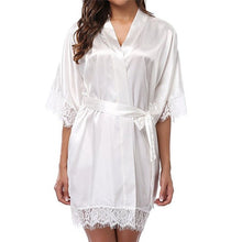 Load image into Gallery viewer, Sexy Wedding Dressing Gown Women Short Satin Bride Robe Lace Silk Kimono Bathrobe Summer Bridesmaid Nightwear Plus Size Peignoir
