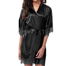Load image into Gallery viewer, 2019 New Fashion Women's Bathrobes Satin Robe Nightgown Sleepwear Pajamas Lingerie Night Mini Dress Lace Sexy Halt Sleeve