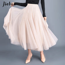 Load image into Gallery viewer, Jielur Skirt Autumn 3 Layers Princess Tulle Skirts Womens Mesh Pleated A-line Saia Female Jupe Tutu Skirts Faldas Mujer Moda