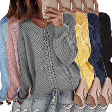 Load image into Gallery viewer, Womens Sweater 2019 Autumn Winter Tops V Neck Solid Lady Pullover Jumper Knit Long Sleeve Tops Sweater Female Jumper Pull Femme