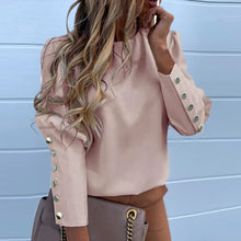 Load image into Gallery viewer, Puff Shoulder Blouse Shirts Office Lady New Autumn Metal Buttoned Detail Blouses Women Pineapple Print Long Sleeve Top