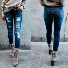 Load image into Gallery viewer, 2020 Spring Fashion Bleached Ripped Jeans Women Cotton Denim Slim Elasticity Skinny Pants Moustache Effect Vintage Jeans Femme