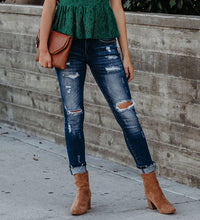 Load image into Gallery viewer, 2020 Spring Fashion Bleached Ripped Jeans Women Cotton Denim Slim Elasticity Skinny Pants Moustache Effect Vintage Jeans Femme
