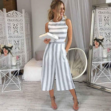 Load image into Gallery viewer, 2019 Women's Sleeveless Striped Jumpsuit Casual Loose Trousers Fashionable Leotard Catsuit Combinaison Wide Leg Pants @50