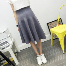 Load image into Gallery viewer, 2019 New Sexy Women Knitted Skirt Autumn Winter Solid High Waist Midi Skirts A-Line Pleated Skirt Female Jupe Saia High Quality