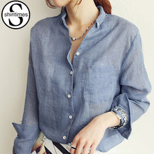Load image into Gallery viewer, shintimes White Blouse Women Chemise Femme Thin Through Long Sleeve Shirt 2019 Summer Ladies Tops Womens Clothing Dames Kleding