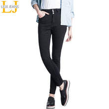 Load image into Gallery viewer, 2019 LEIJIJEANS High Waist Jeans button fly Full Length Plus Size black Jeans for Women Stretch Jeans Skinny Pencil women jeans