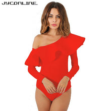 Load image into Gallery viewer, JYConline 2019 One Shoulder Bodysuit Women Body Top Ruffles Jumpsuit Sexy Rompers Womens Jumpsuit Playsuit Combinaison Femme
