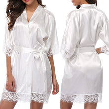 Load image into Gallery viewer, Women Short Satin Bride Robe Sexy Wedding Dressing Gown Lace Silk Kimono Bathrobe Summer Bridesmaid Nightwear
