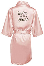 Load image into Gallery viewer, new bride bridesmaid robe with white black letters mother sister of the bride wedding gift bathrobe kimono satin robes
