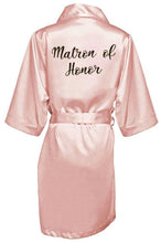Load image into Gallery viewer, new bride bridesmaid robe with white black letters mother sister of the bride wedding gift bathrobe kimono satin robes
