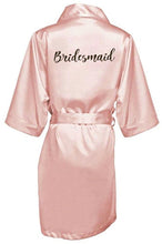 Load image into Gallery viewer, new bride bridesmaid robe with white black letters mother sister of the bride wedding gift bathrobe kimono satin robes
