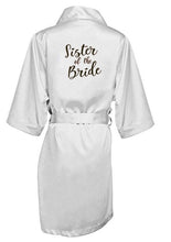 Load image into Gallery viewer, new bride bridesmaid robe with white black letters mother sister of the bride wedding gift bathrobe kimono satin robes
