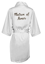 Load image into Gallery viewer, new bride bridesmaid robe with white black letters mother sister of the bride wedding gift bathrobe kimono satin robes
