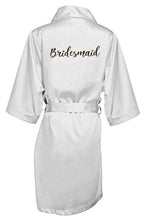 Load image into Gallery viewer, new bride bridesmaid robe with white black letters mother sister of the bride wedding gift bathrobe kimono satin robes
