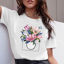 Load image into Gallery viewer, Women Clothes Print Flower Perfume Bottle Sweet Short Sleeve Tshirt Printed Women Shirt T Female T-shirt  Top Casual Woman Tee
