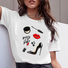 Load image into Gallery viewer, Women Clothes Print Flower Perfume Bottle Sweet Short Sleeve Tshirt Printed Women Shirt T Female T-shirt  Top Casual Woman Tee
