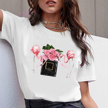Load image into Gallery viewer, Women Clothes Print Flower Perfume Bottle Sweet Short Sleeve Tshirt Printed Women Shirt T Female T-shirt  Top Casual Woman Tee
