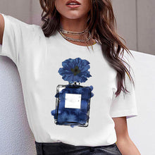 Load image into Gallery viewer, Women Clothes Print Flower Perfume Bottle Sweet Short Sleeve Tshirt Printed Women Shirt T Female T-shirt  Top Casual Woman Tee
