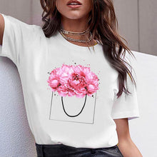 Load image into Gallery viewer, Women Clothes Print Flower Perfume Bottle Sweet Short Sleeve Tshirt Printed Women Shirt T Female T-shirt  Top Casual Woman Tee
