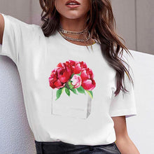 Load image into Gallery viewer, Women Clothes Print Flower Perfume Bottle Sweet Short Sleeve Tshirt Printed Women Shirt T Female T-shirt  Top Casual Woman Tee
