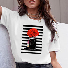 Load image into Gallery viewer, Women Clothes Print Flower Perfume Bottle Sweet Short Sleeve Tshirt Printed Women Shirt T Female T-shirt  Top Casual Woman Tee
