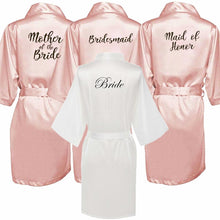 Load image into Gallery viewer, new bride bridesmaid robe with white black letters mother sister of the bride wedding gift bathrobe kimono satin robes
