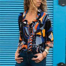 Load image into Gallery viewer, Women Leisure Blouses Long Sleeve Turn Down Collar Office Shirt Geometric Print Blouse Loose Casual Tops Plus Size Chemise Femme
